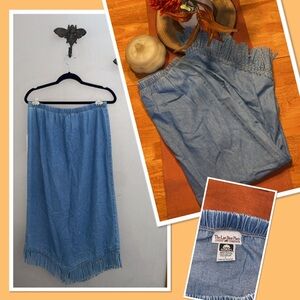 •VINTAGE•Blue Denim Skirt with Fringe